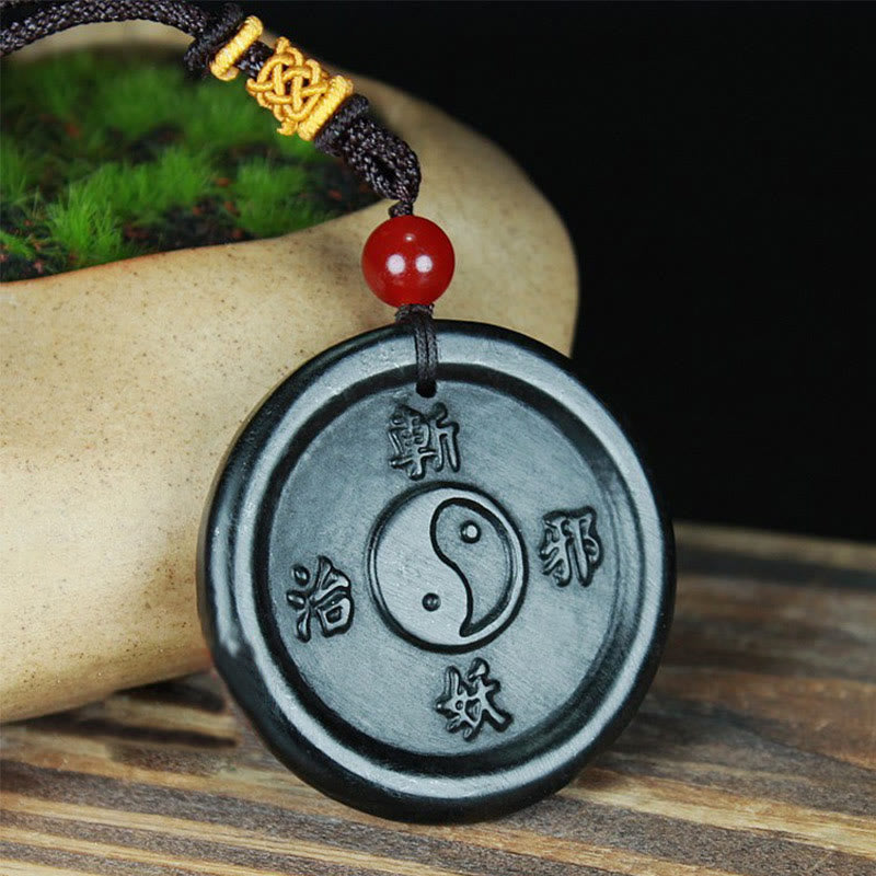 Buddha Stones Collana con ciondolo naturale Hetian Ciano Giada Yin Yang Fortuna Armonia - Giada ciano (Successo ♥ Guarigione) - image 1