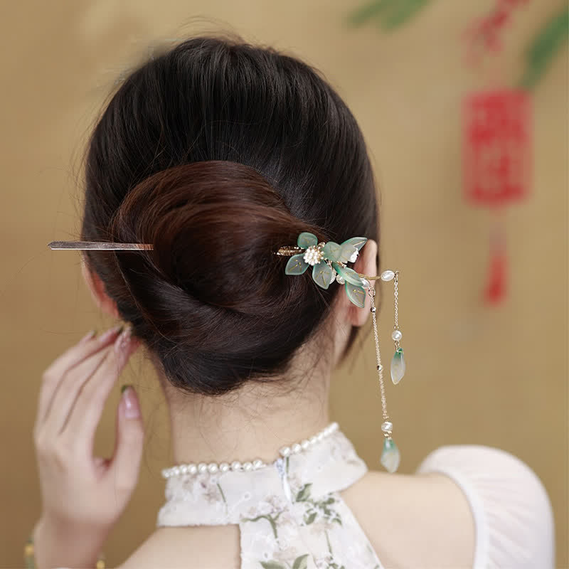 Forcina per capelli con nappa di pace, foglia e perla