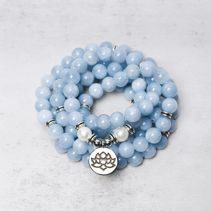 Buddha Stones 108 Mala Beads Braccialetto curativo in acquamarina