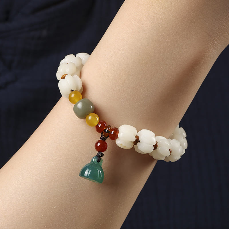 Braccialetto di perline di zucca incise con semi di Bodhi naturale, agata rossa, Bodhi Calm Harmony, Lotus