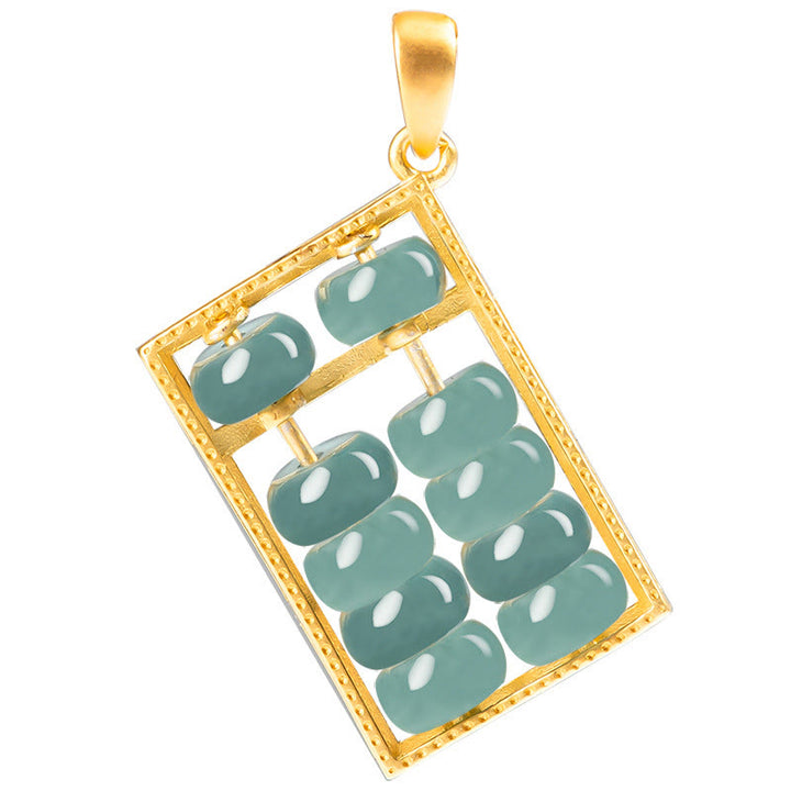 Collana con ciondolo Buddha Stones in argento sterling 925 con motivo abaco in giada naturale e motivo abbondanza