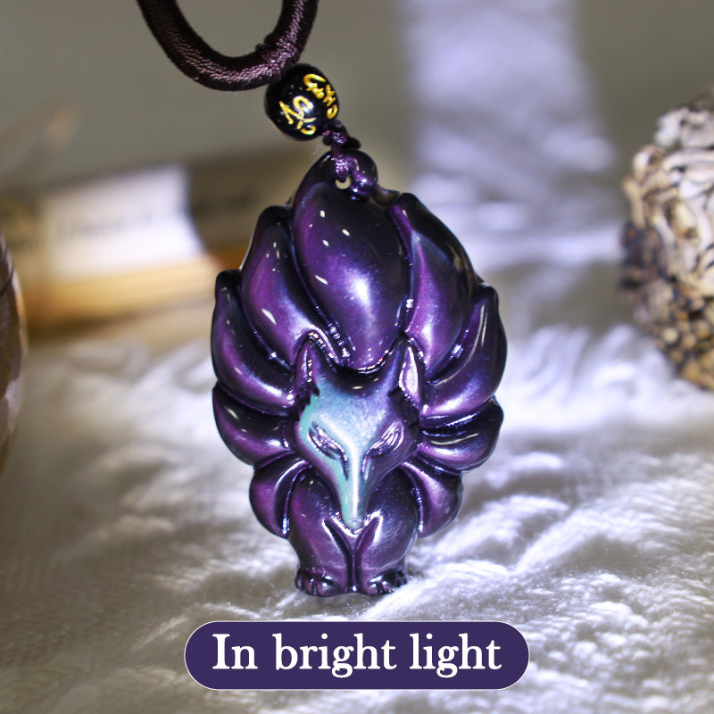 Buddha Stones Ossidiana naturale arcobaleno Oro lucentezza Ossidiana Volpe a nove code Collana pendente positivo - image 6