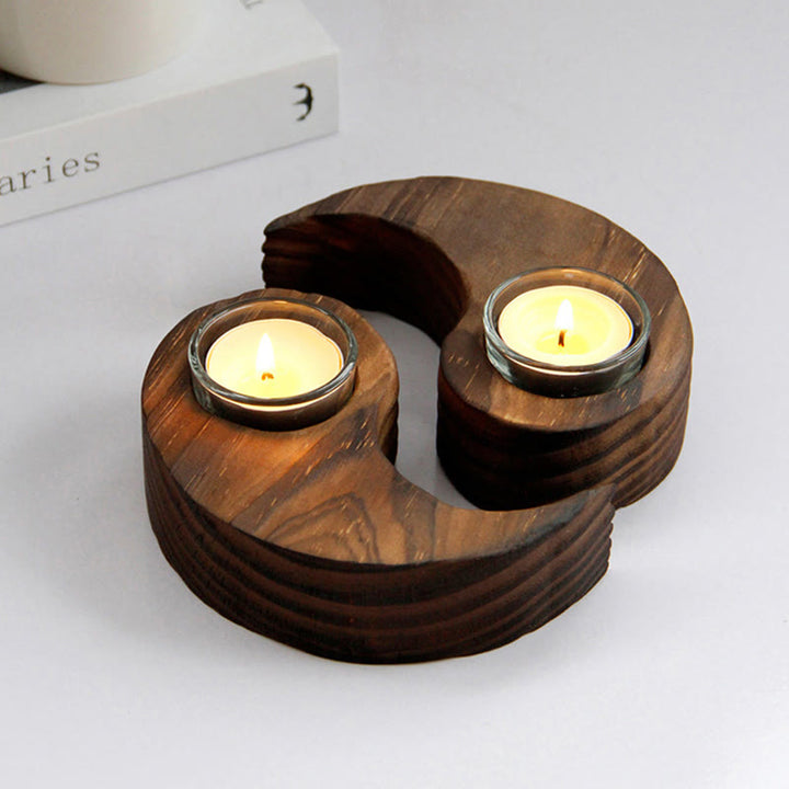 Buddha Stones Yin Yang Portacandele in legno Meditazione Rituali Usa oggetti