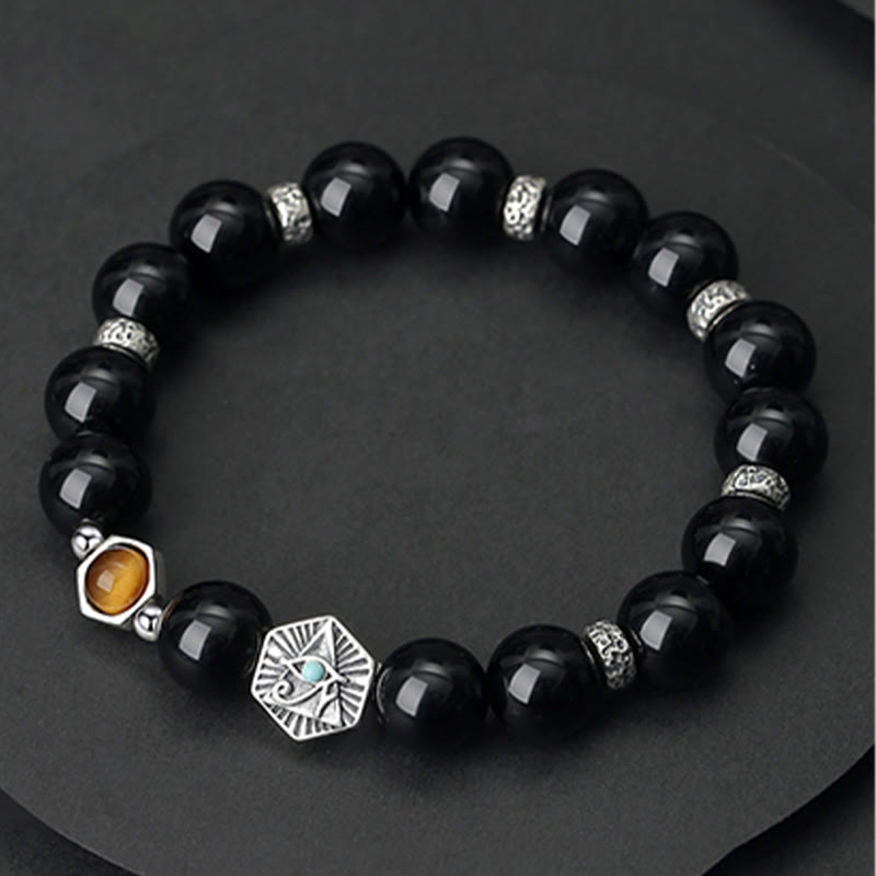 Braccialetto di purificazione Occhio di Tigre Occhio della Provvidenza in Argento Sterling 925 Buddha Stones