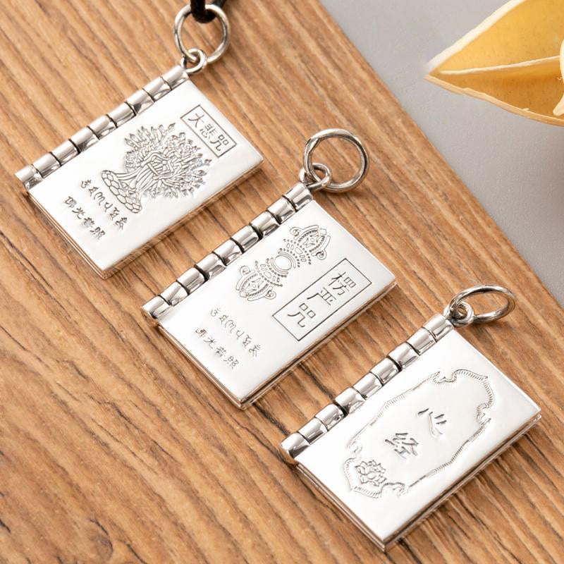 Buddha Stones 990 Argento Sterling Cuore Sutra Grande Compassione Shurangama Mantra Loto Vajra Collana Pendente Pace - image 1