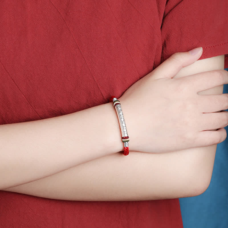 Braccialetto di corda di protezione e forza Om Mani Padme Hum in argento sterling 999 Buddha Stones