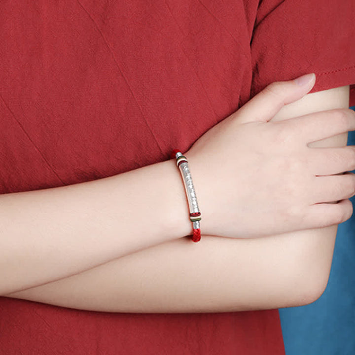 Braccialetto di corda di protezione e forza Om Mani Padme Hum in argento sterling 999 Buddha Stones