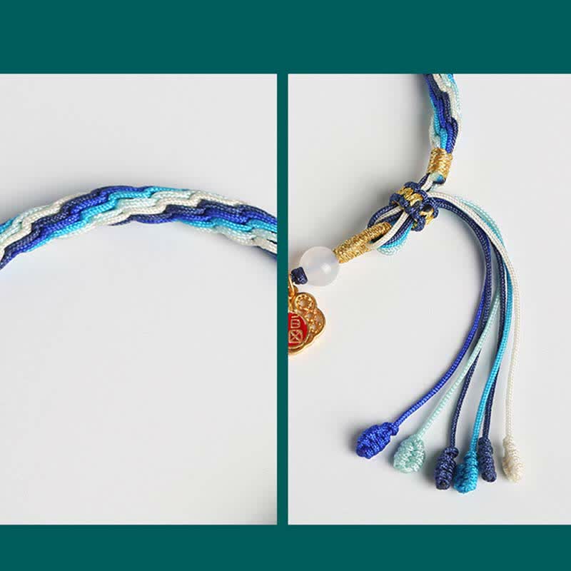 Braccialetto con nodo della reincarnazione in corda di benedizione di zucca fatto a mano in argento sterling 925
