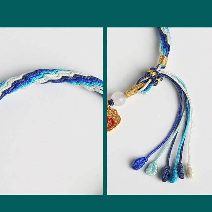 Braccialetto con nodo della reincarnazione in corda di benedizione di zucca fatto a mano in argento sterling 925