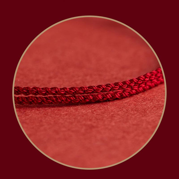 Braccialetto in corda rossa con fibbia in argento sterling 925 Buddha Stones Lucky Fortune Peace Joy Lotus Peace