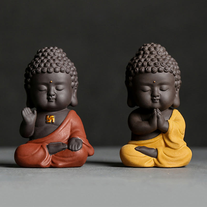 Buddha Stones Piccolo Buddha Serenity Argilla Viola Decorazione della scrivania di casa - image 1