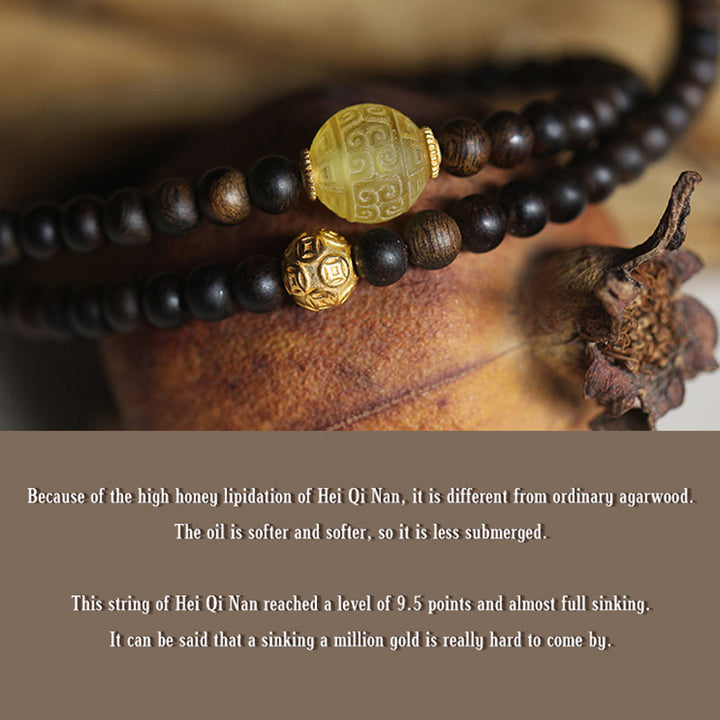 Buddha Stones 999 Oro Nha Trang Heiqinan Agarwood Ambra Agata Rossa Forza Bracciale Meditazione
