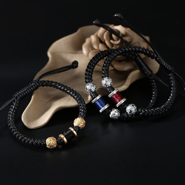 Braccialetto in corda intrecciata con perline di rame in argento sterling 999 Buddha Stones
