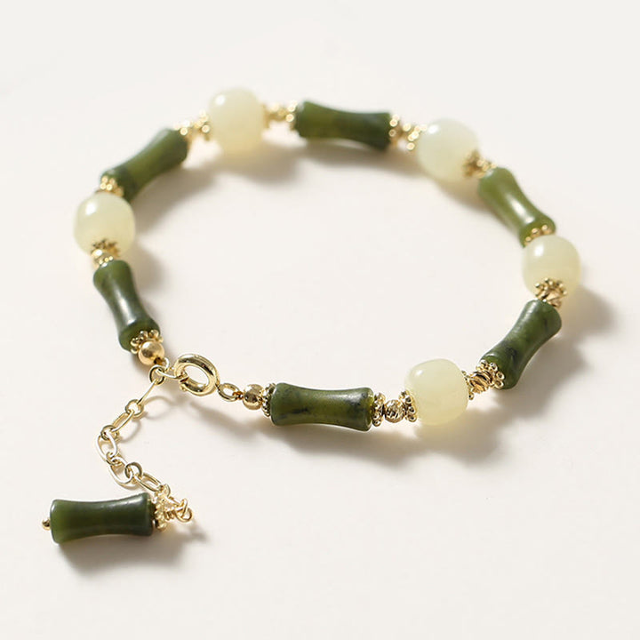 Braccialetto a catena con perline di vetro e bambù, fortuna e forza , Buddha Stones