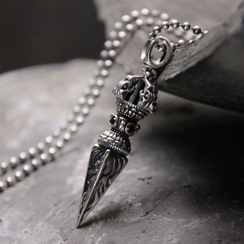 Collana con ciondolo di potere spirituale Vajra in argento sterling 925 Buddha Stones