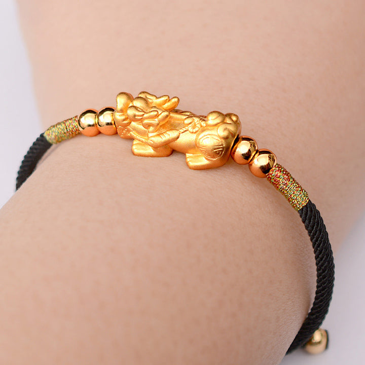Braccialetto Buddha Stones PiXiu Luck Red String placcato oro 24K - Cordino nero (oro) (circonferenza del polso 12-19 cm) - Argento sterling 999 - image 15
