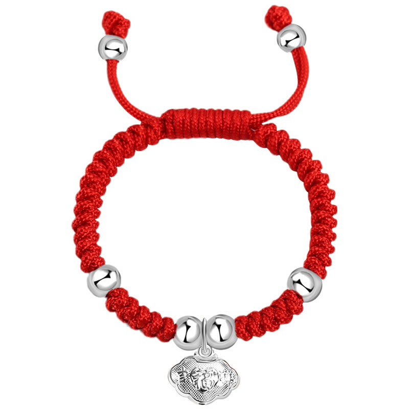 Buddha Stones 925 Sterling Silver Fatto a Mano Fu Carattere Portafortuna Sacchetto di Soldi Cinese Lucchetto Ciondolo Campana Loto Moneta di Rame King Kong Nodo Braccialetto Intrecciato per Bambini