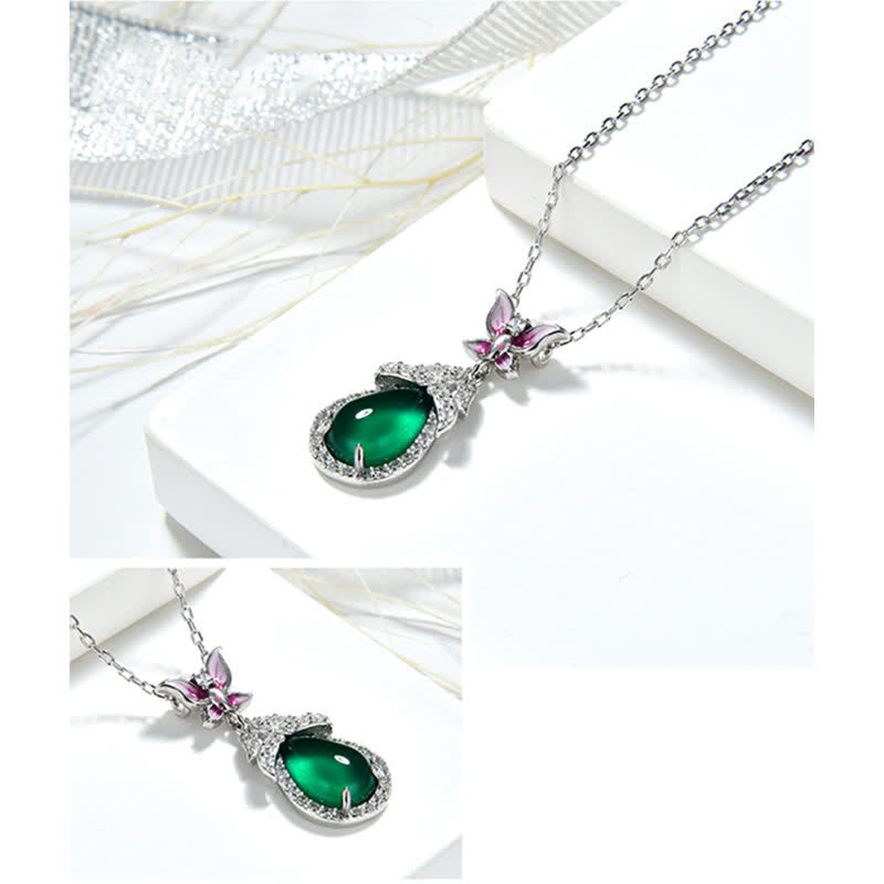Collana con ciondolo in argento sterling 925, calcedonio verde, farfalla e zircone, coraggio