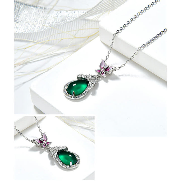 Collana con ciondolo in argento sterling 925, calcedonio verde, farfalla e zircone, coraggio