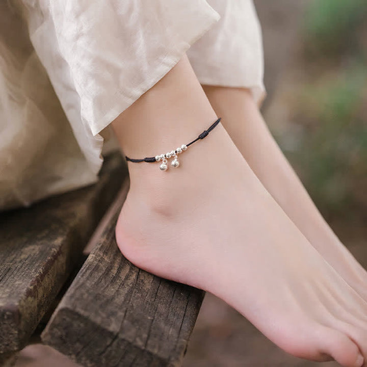 Buddha Stones 925 Sterling Silver Red String Braid Bell Charm Cavigliera