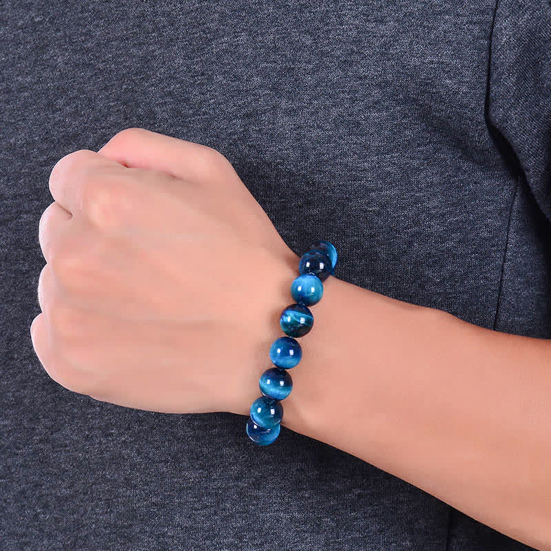 Braccialetto di protezione con occhio di tigre blu Buddha Stones