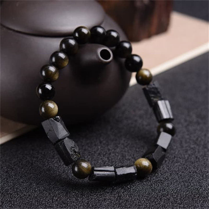 Bracciale Buddha Stones Oro Sheen Ossidiana Tormalina Nera Ricchezza