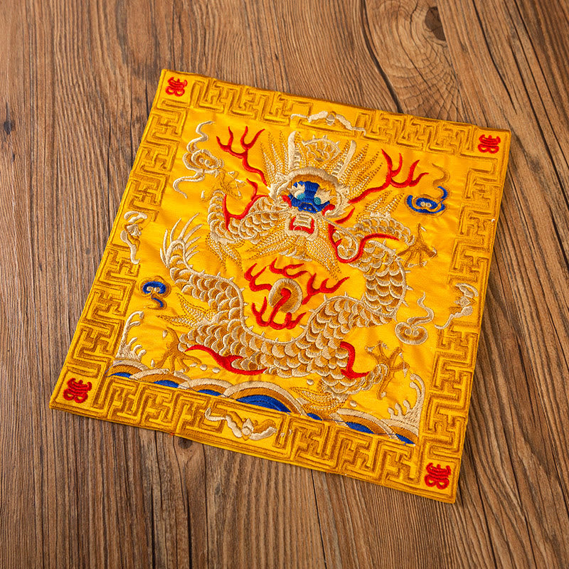 Buddha Stones Phoenix Dragon Kirin Ricamo Sottobicchiere per tazza da tè Sottobicchiere per tazza da tè Kung Fu