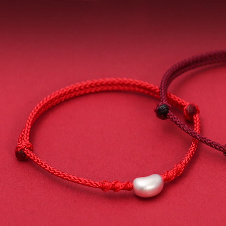 Bracciale intrecciato fatto a mano Buddha Stones 999 Sterling Silver Bean Design Luck Connection