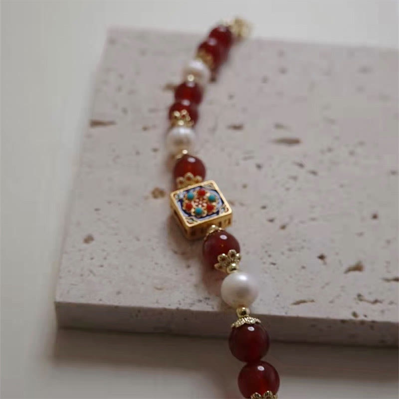 Bracciale Buddha Stones Agata Rossa Perla Fiducia Autoaccettazione