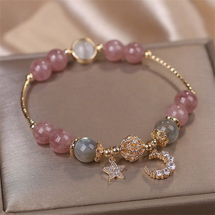 Bracciale Buddha Stones Quarzo fragola Pietra di luna Stella luna Amore