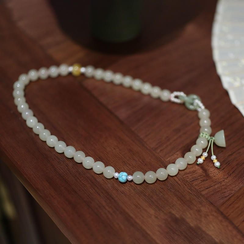 Braccialetto a doppio giro con fibbia della pace in giada Hetian in argento sterling 925 Buddha Stones Lotus Luck