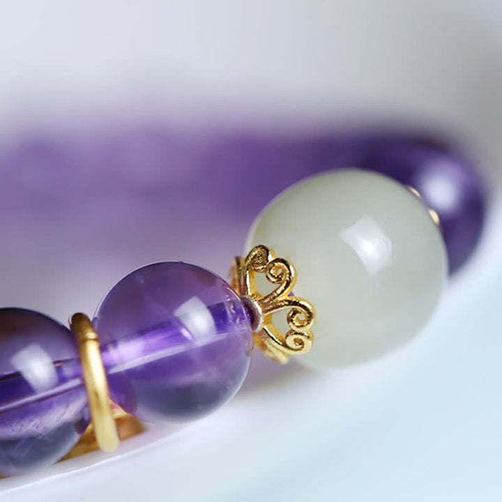 Braccialetto con ciondolo curativo in giada Hetian con cristallo di ametista naturale Buddha Stones