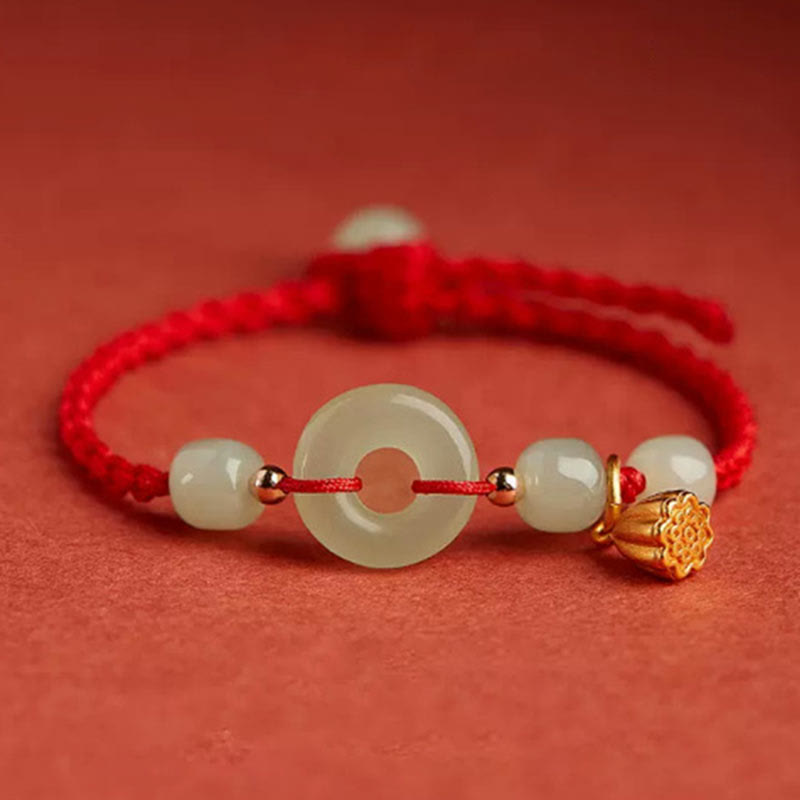 Braccialetto con corda Buddha Stones Round Peace Buckle Jade Lotus Happiness Abbondanza Ricchezza - Rosso loto (circonferenza polso 14-18 cm) - image 3