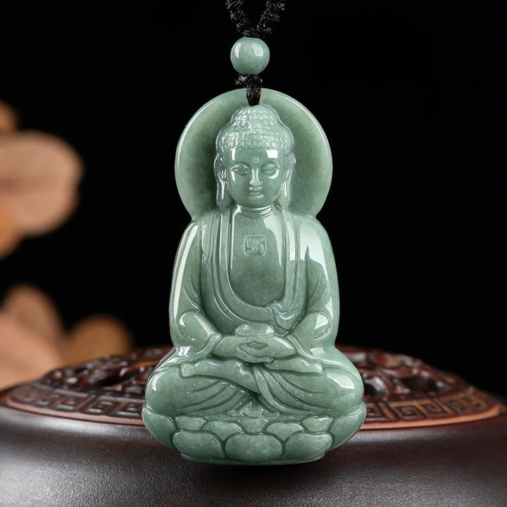 Buddha Stones Amitabha Buddha Amuleto di Giada Collana di Corda della Compassione
