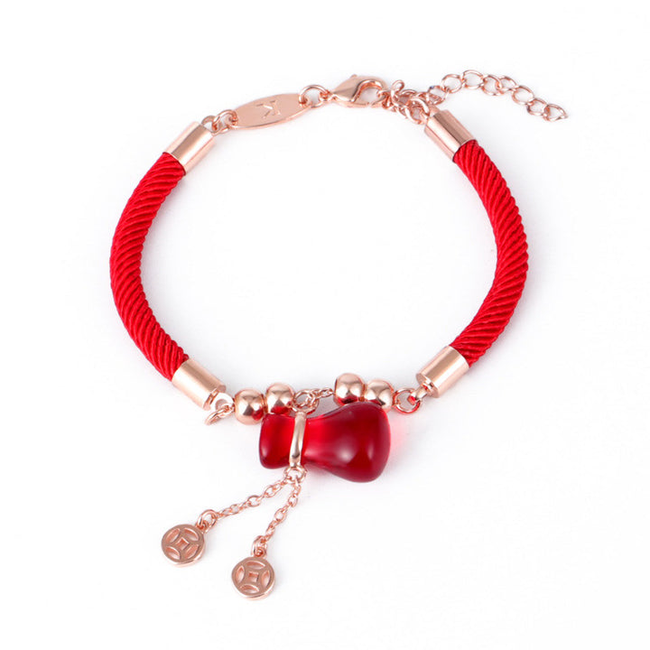 Braccialetto Buddha Stones Wealth Attractor con corda rossa e agata rossa