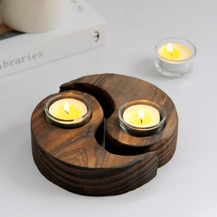Buddha Stones Yin Yang Portacandele in legno Meditazione Rituali Usa oggetti