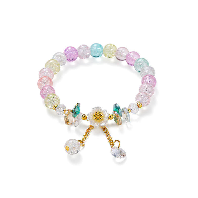 Braccialetto di perline di vetro con ciondolo a forma di fiore con design semplice Buddha Stones