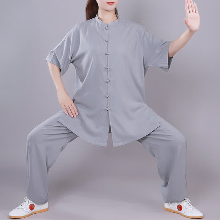 Set di abbigliamento unisex in cotone e lino , Buddha Stones, Tai Chi, Qigong, meditazione, preghiera, pratica spirituale Zen - Grigio - Manica corta - US14, UK/AU18, EU46 (3XL)  - image 23