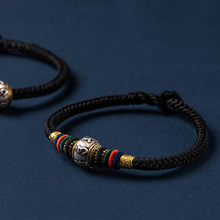 Bracciale intrecciato con nodo di King Kong, fatto a mano in Tibet, in argento sterling 925, con Buddha Stones, Om Mani Padme Hum e protezione dalla fortuna