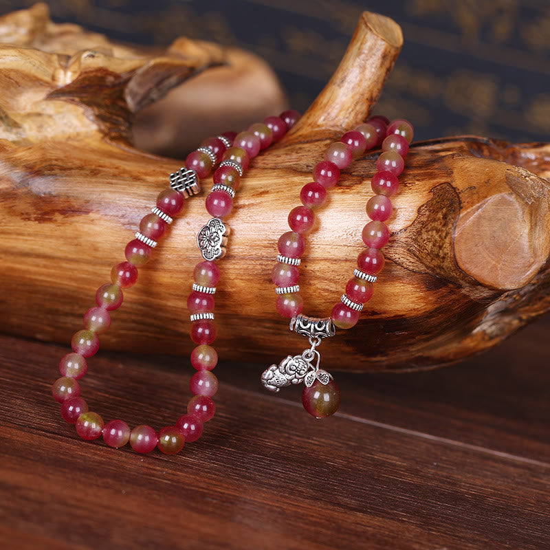 Braccialetto Buddha Stones Natural Watermelon Tormalina PiXiu Elephant Positive Triple Wrap