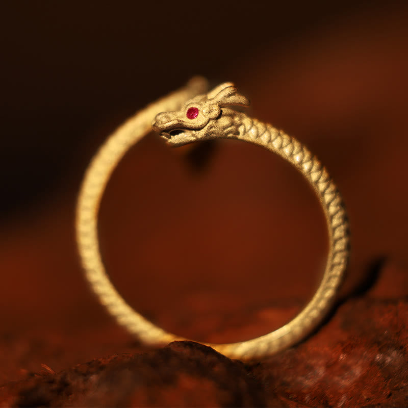 Anello regolabile in argento sterling 925 Buddha Stones, vintage, anno del drago, protezione della fortuna e della forza