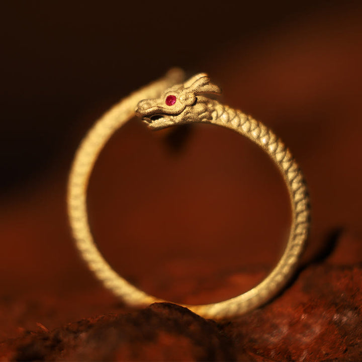 Anello regolabile in argento sterling 925 Buddha Stones, vintage, anno del drago, protezione della fortuna e della forza