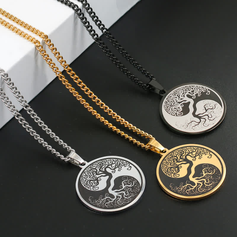 Collana con ciondolo in acciaio al titanio e Buddha Stones, l'albero della vita - image 2