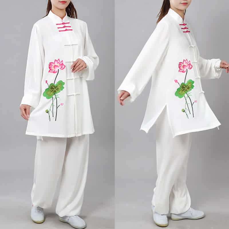 Buddha Stones Fiore di Loto Foglia Modello Tai Chi Meditazione Preghiera Spirituale Zen Pratica Abbigliamento Set da Donna - image 4