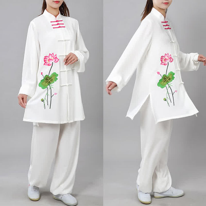 Buddha Stones Fiore di Loto Foglia Modello Tai Chi Meditazione Preghiera Spirituale Zen Pratica Abbigliamento Set da Donna - image 4