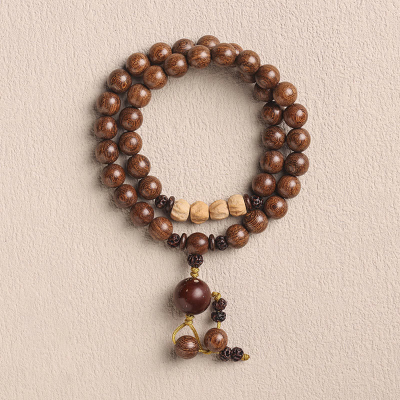 Braccialetto doppio giro Buddha Stones Sandalo Foglia piccola Sandalo rosso Bodhi Seme Purificazione
