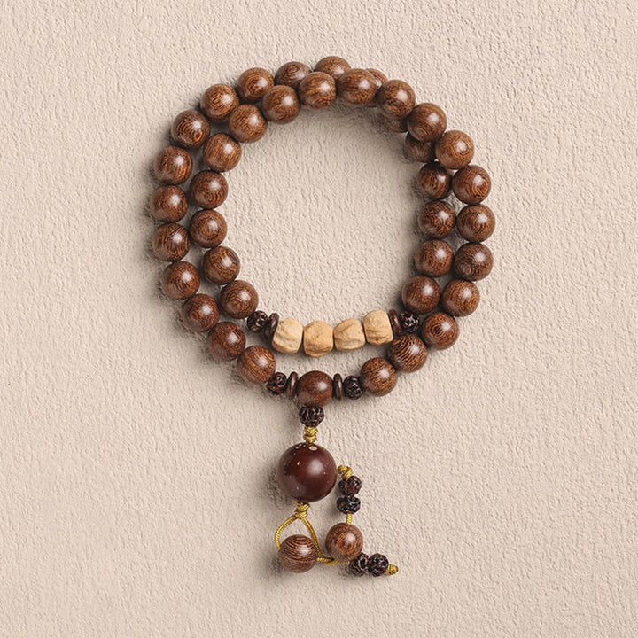 Braccialetto doppio giro Buddha Stones Sandalo Foglia piccola Sandalo rosso Bodhi Seme Purificazione
