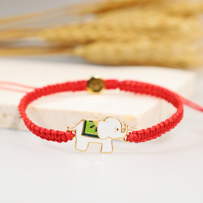 Braccialetto con cordino rosso elefante portafortuna in argento sterling 925 fatto a mano in tibetano Buddha Stones