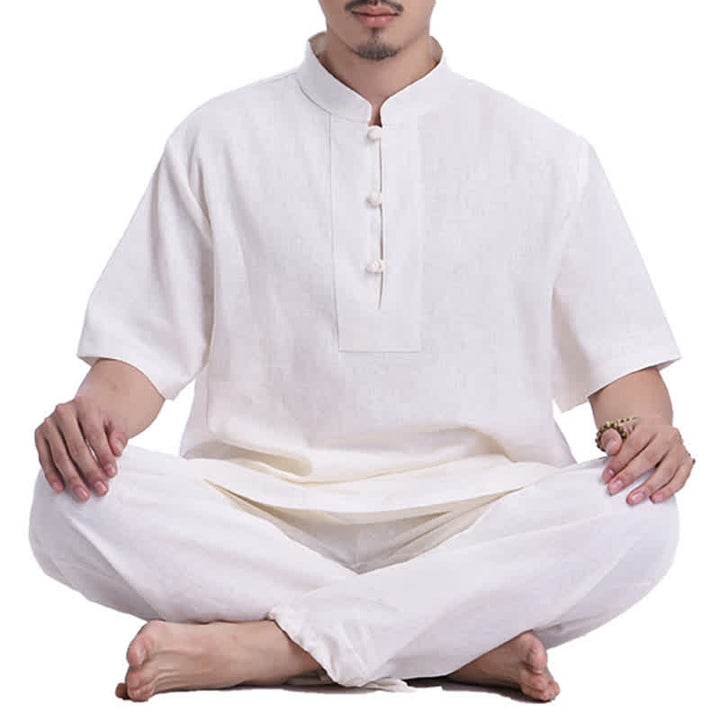 Buddha Stones Spirituale Zen Meditazione Preghiera Pratica Cotone Lino Abbigliamento Uomo Set - Beige - US/UK/AU44, EU54 (3XL) - image 0