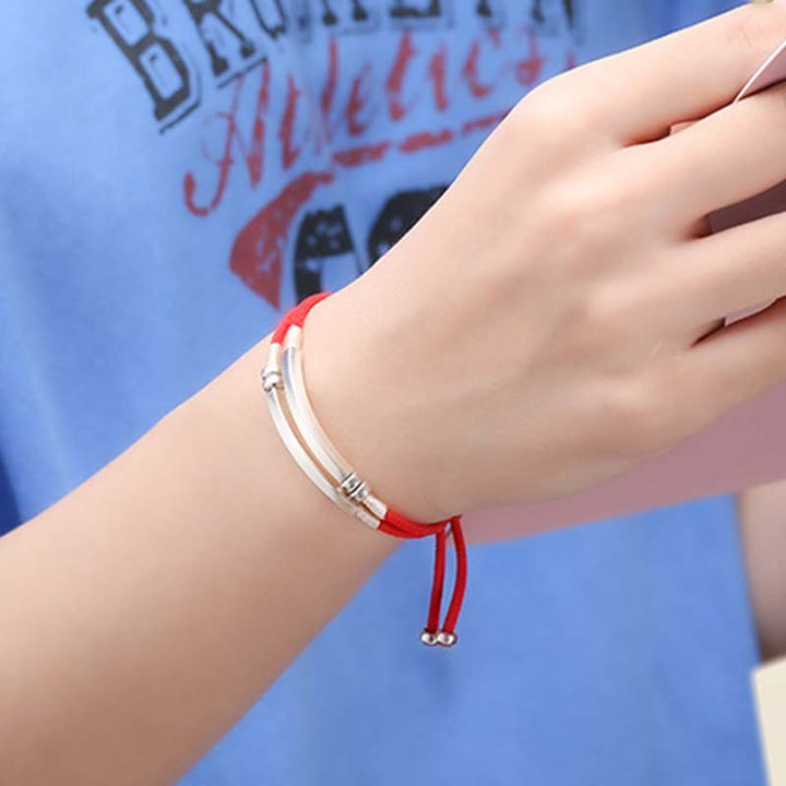 Braccialetto intrecciato a strati in corda rossa in argento sterling 925 Buddha Stones